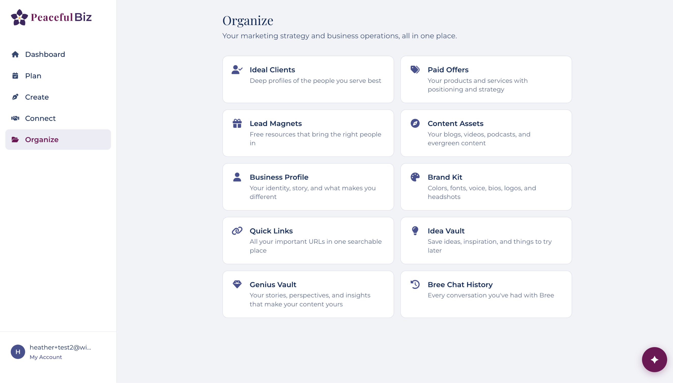 PeacefulBiz organize hub